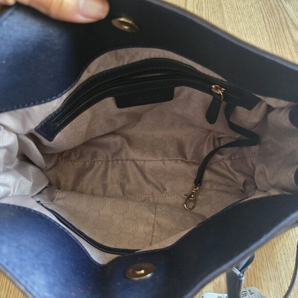 Michael Kors Hamilton Logo Satchel Bag Navy Blue - Picture 11 of 13